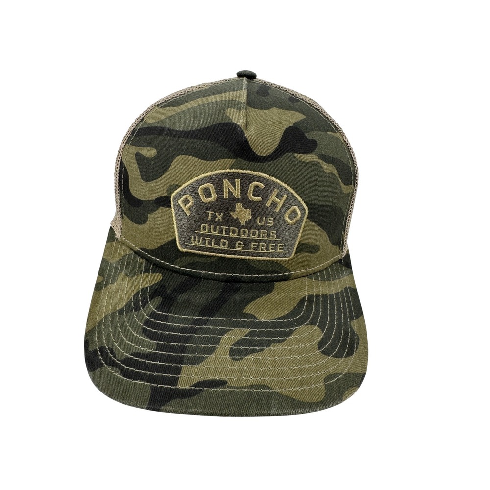Poncho Camo Trucker Hat Mens OSFA Camo Texas Wild & Free Mesh Snapback Cap